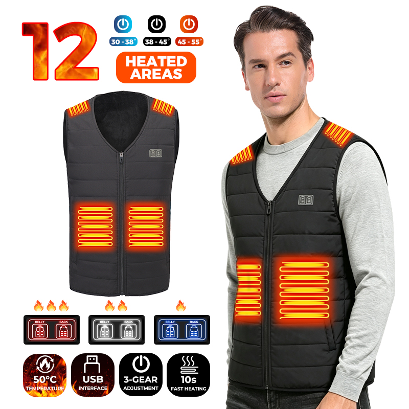 Outdoor Sport Winter Jacket - 12 Heating Areas USB Heated Vest